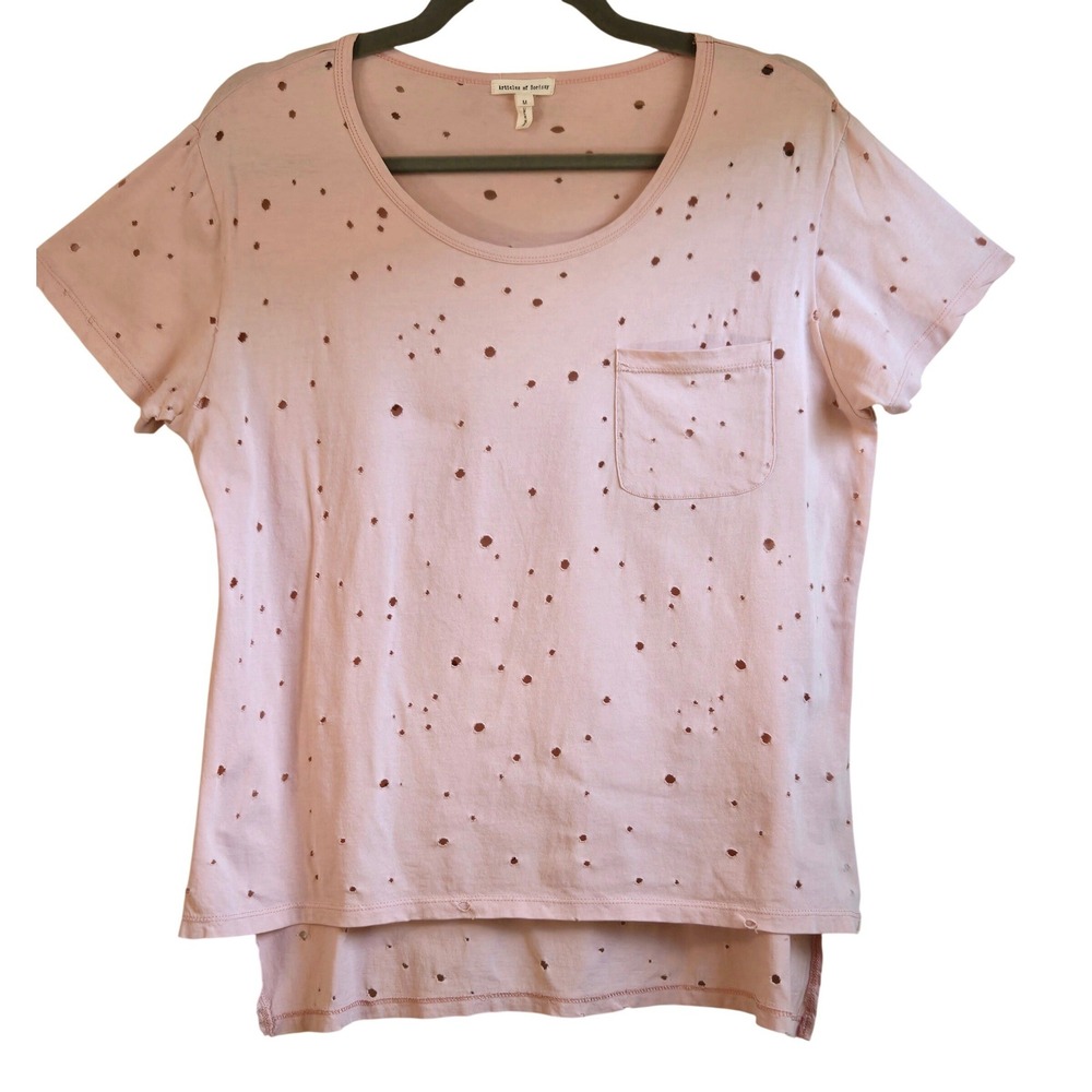 Articles of Society Women's M Blush Distressed Pima Cotton Pocket Tee High Low
